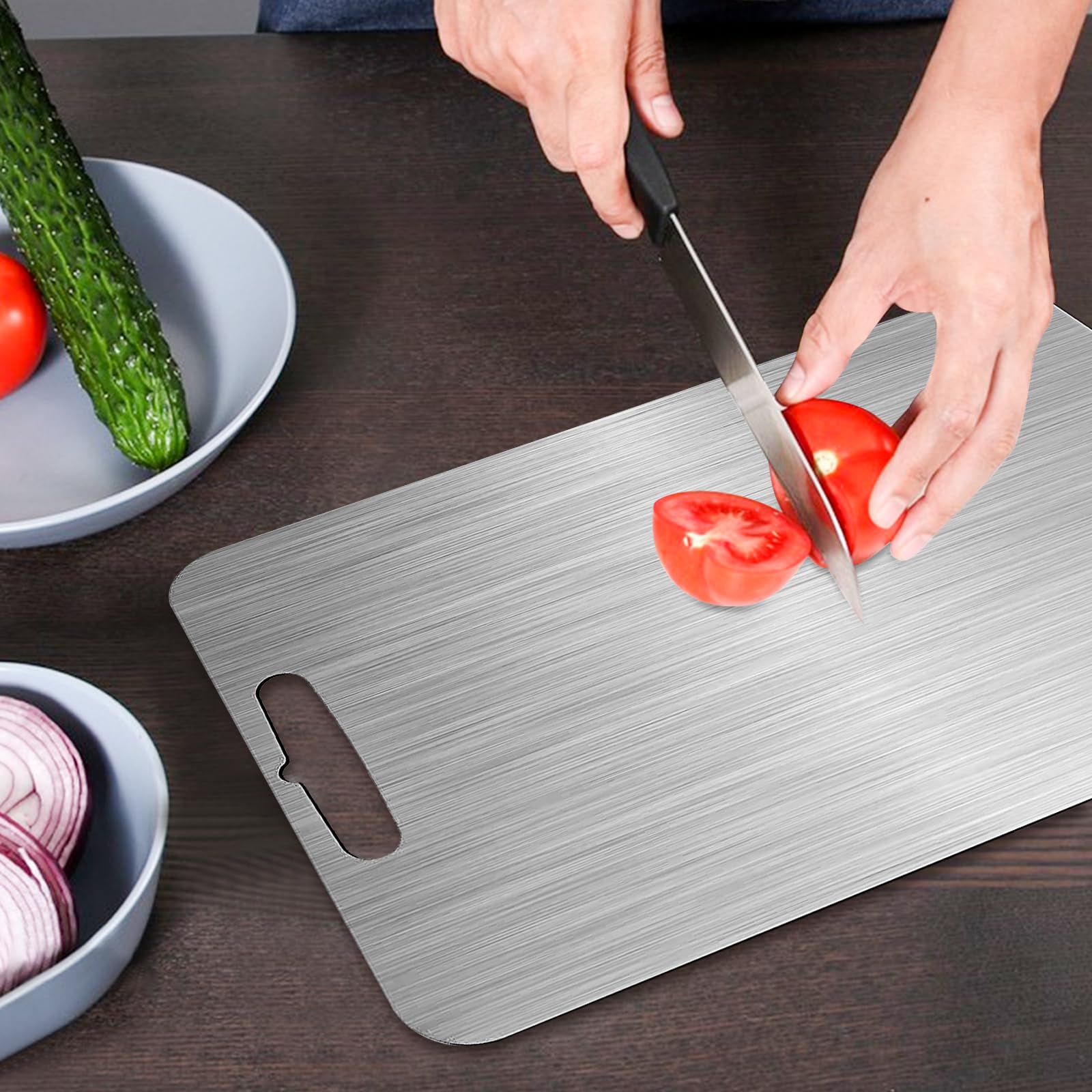 Planche à Découper Titane 2 Pièces - Inox Alimentaire Double Face - 25x15cm & 23x34cm - Hygiénique
