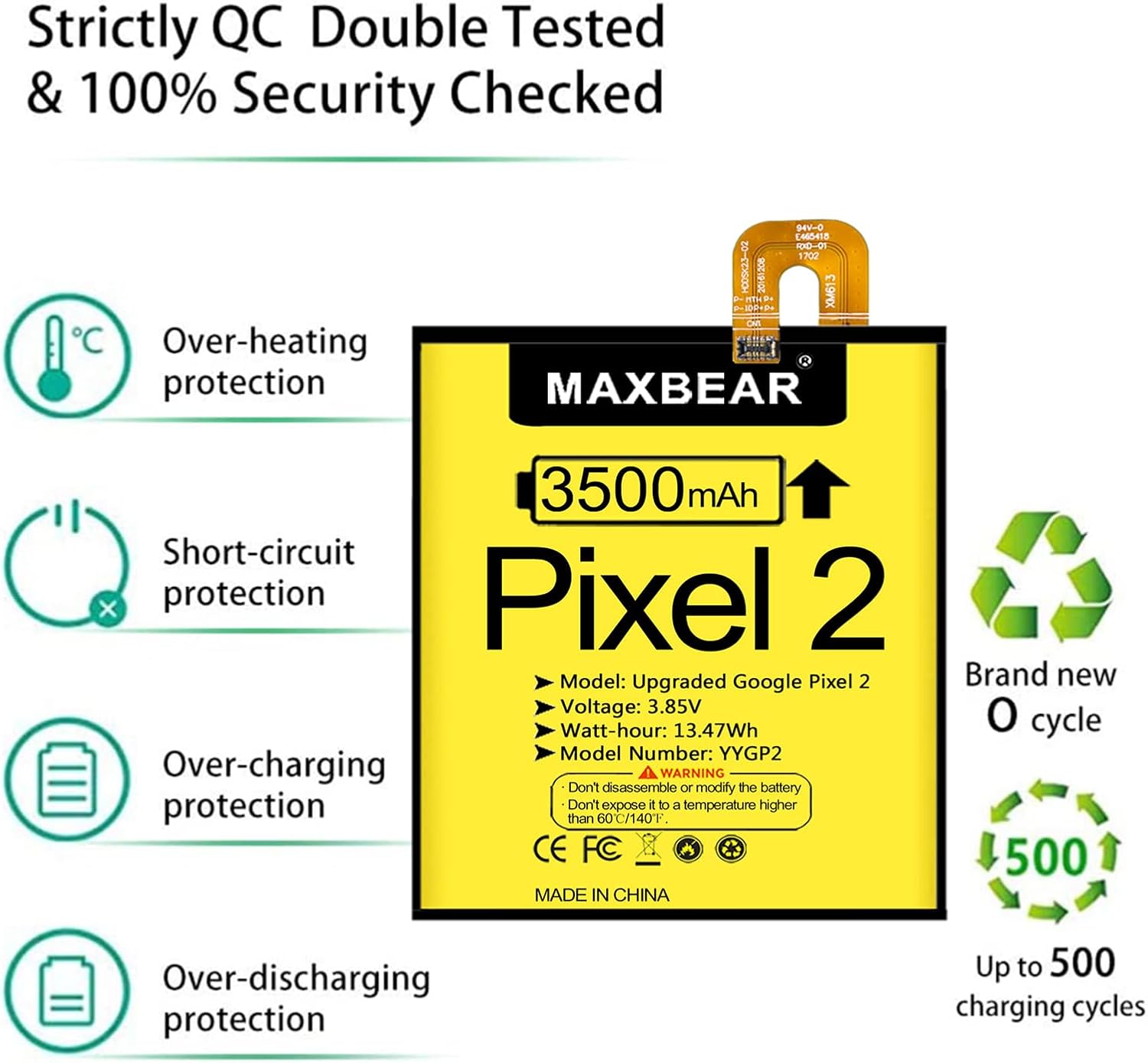 MAXBEAR Google Pixel 2 Battery, (Upgraded) 3500mAh 3.85V Li-Polymer Battery BG2W Replacement for HTC Google Pixel 2 (5.0'') G011A-B with Repair Tool Kit