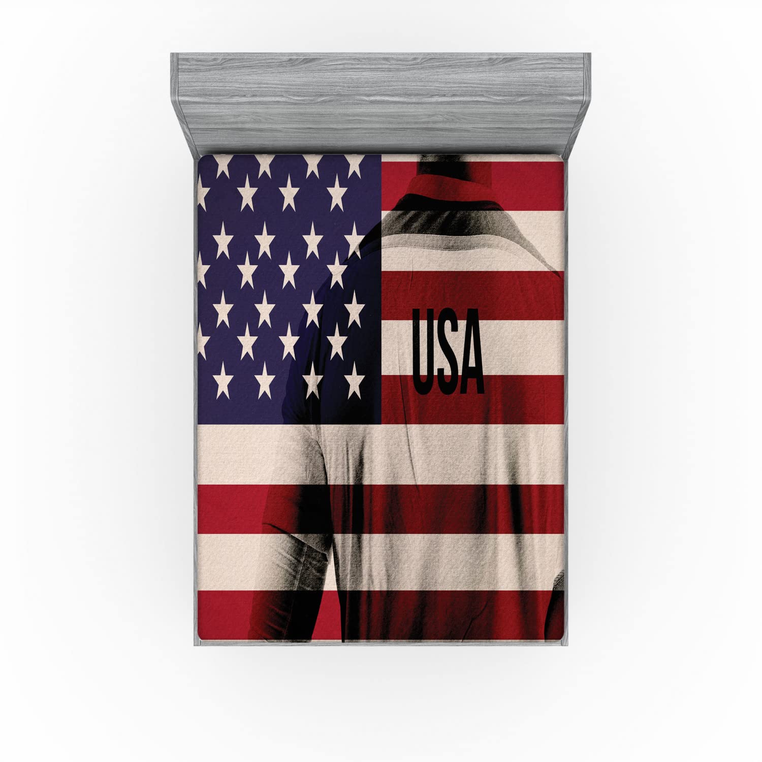 Ambesonne American Flag 2 Pack Fitted Sheet, Soccer Player, Bed Cover All-Round Elastic Deep Pockets 2 Pieces, Package Contains 2 Full Size Fitted Sheets, Beige Blue Red
