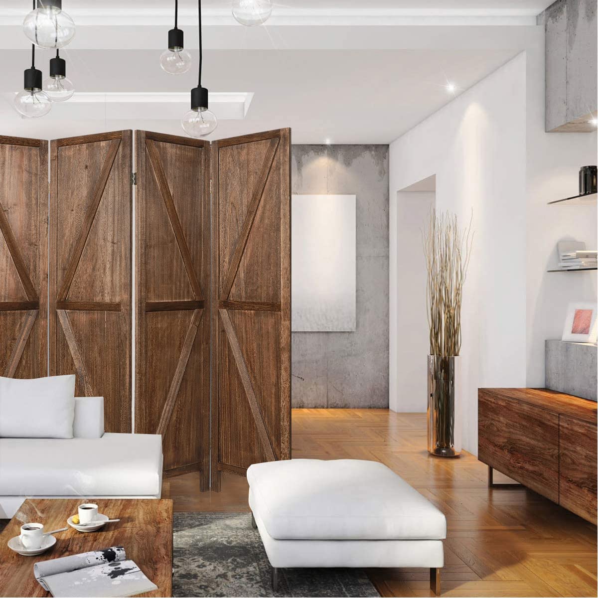 Buy 4 Panel Wood Screen Room Dividers, Outdoor Privacy Screen, 5.6 Feet