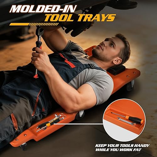 Miniatura 4 de Magshion Enredadera mecánica con apoyacabezas acolchado y bandeja para herramientas, capacidad de 330 libras. Enredadera rodante para taller de