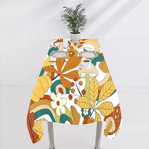 Miniatura 1264 de Mantel floral hippie, diseño retro de los años 70, naranja, rosa, azul, floral, bohemio, estampado estético de margaritas, para fiesta, picnic