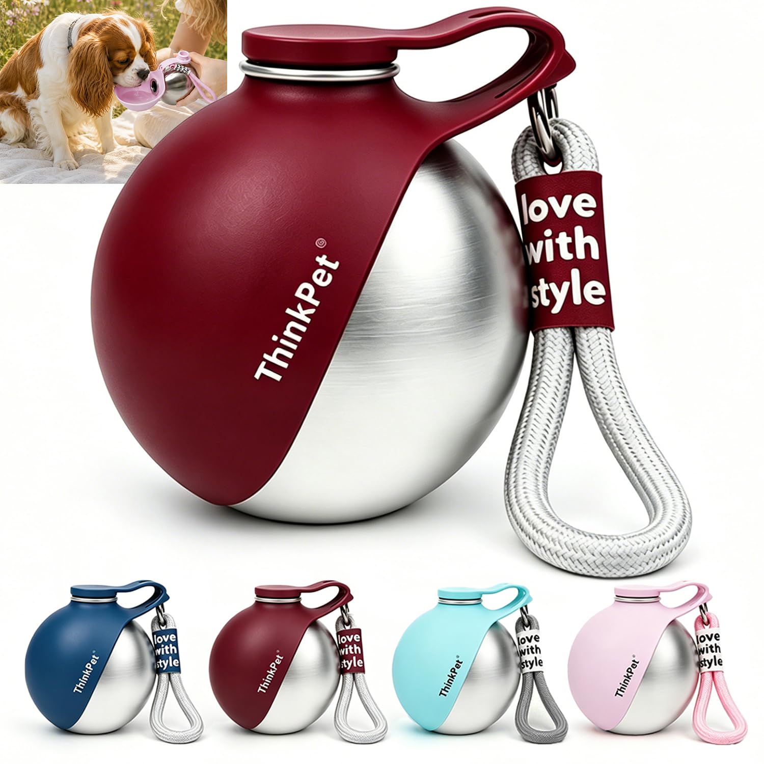 ThinkPet Leafsip 285ML Pet Water Bottle Lightweight Portable Cute Dog Water Bottle with Lanyard Leak-Proof BPA-Free for Small Dogs Cats Puppies Kittens Outdoor Walking Hiking Travel Red