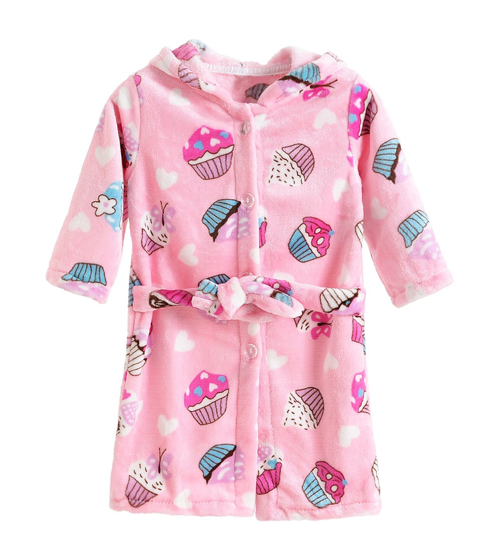 Toddlers Kids Bathrobe Hooded Dressing Gown Flannel Robes Pajamas Sleepwear
