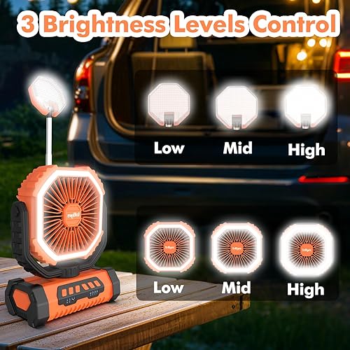Miniatura 2 de Ventilador de camping con linterna LED, batería recargable de 20000 mAh, ventilador portátil, 4 velocidades con control remoto, oscilación