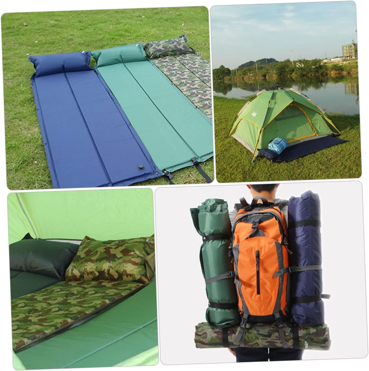 VICASKY Wear Resistant Portable Inflatable Camping Mat with Built in Pillow One Sleeping Pad Lightweight Heat Insulation for Hiking Backpacking Outdoor Camping
