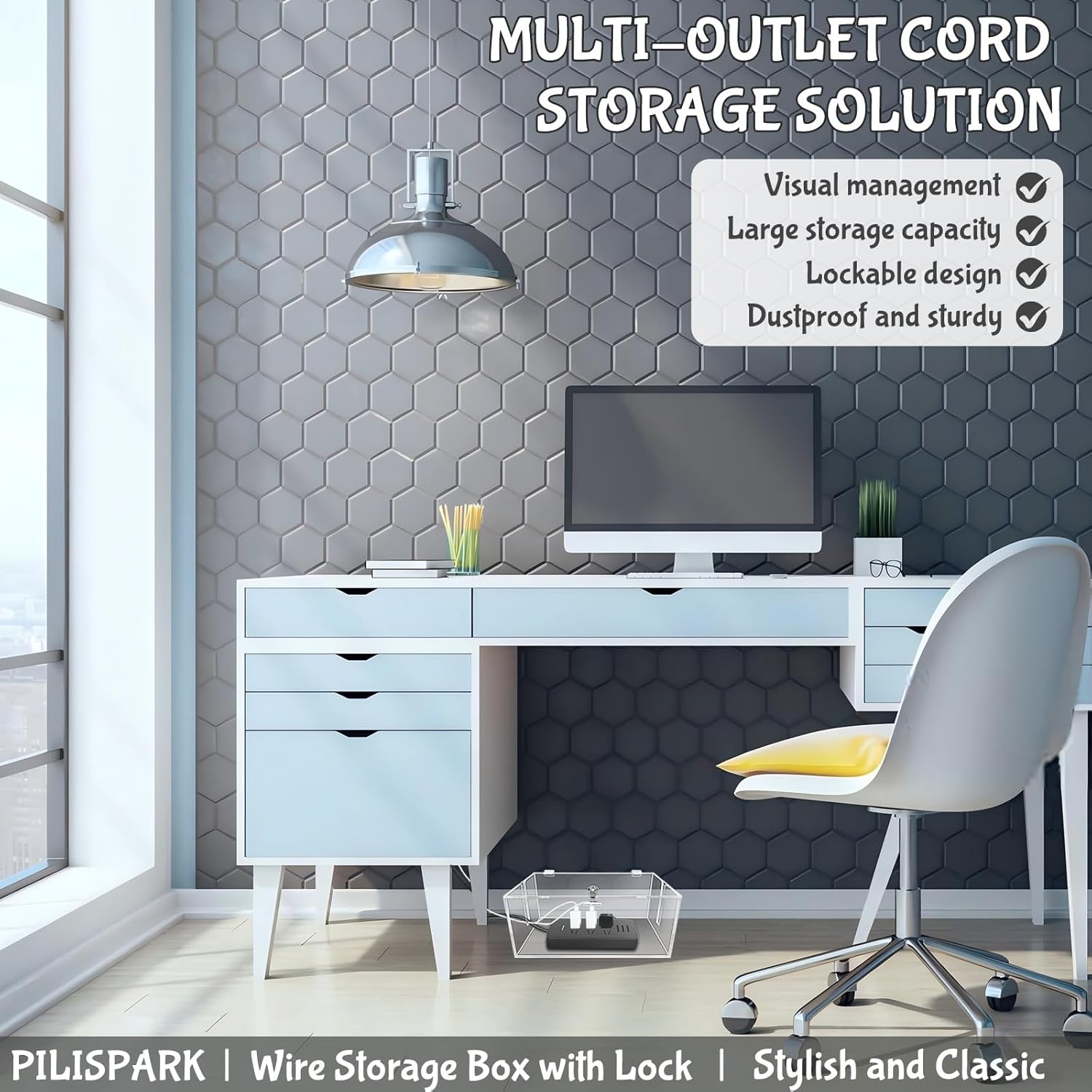 2PC Acrylic Plug Organizer Upgrade,Cable Management Box with Lock,Cable Organizer Box for Surge Protector Power Strip,TV Computer,Cable Wires of Home,Office,Child and Pet Proof