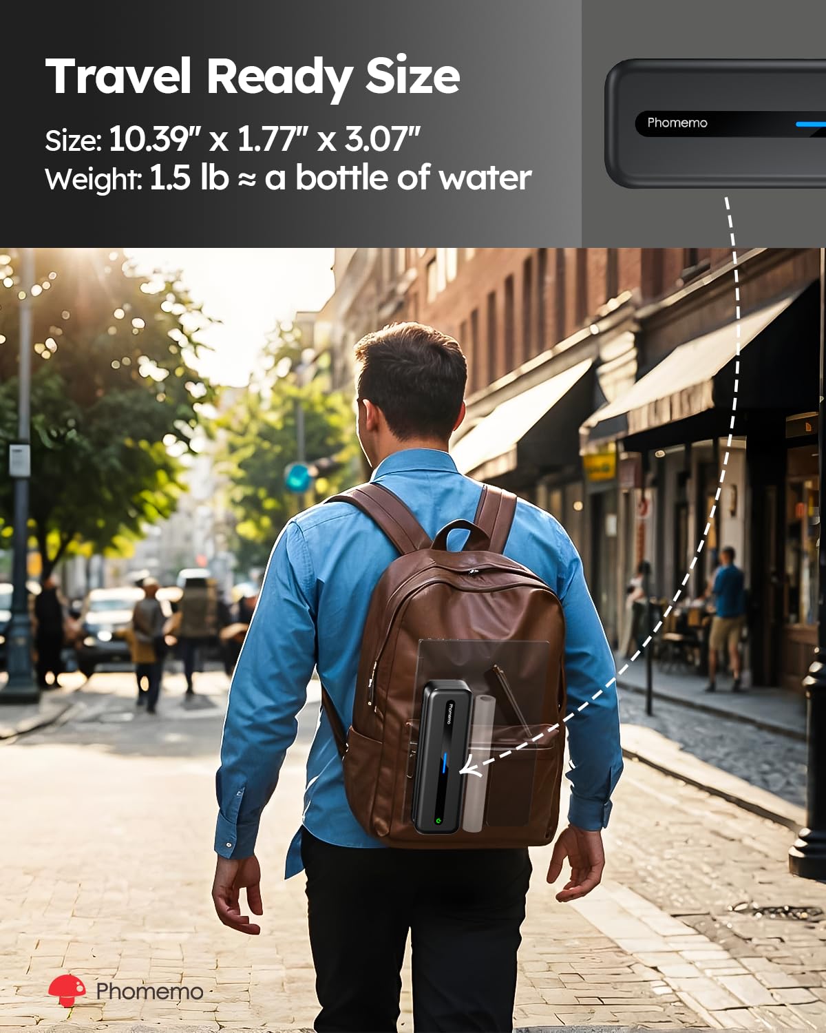 Phomemo Portable Printers Wireless for Travel, Inkless Portable Thermal Printer for Phone Laptop, Support 8.5'' x 11'' US Letter and A4 Szie, Bluetooth Mobile Printers for Vehicle Office Home Use, view 6