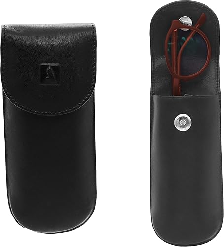 Funda rígida para gafas de cuero genuino de grano completo para hombres y mujeres