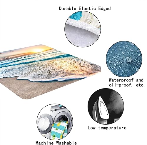 Miniatura 5 de Mantel ajustable cuadrado de verano con diseño de olas del océano, cubierta de mesa con borde elástico, resistente a las arrugas, para banquetes y