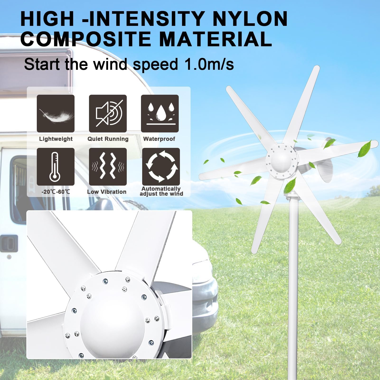 Generatore a turbina eolica da 800 W, kit turbina eolica da 12 V/24 V, generatore di energia eolica professionale a 6 lame con driver, sistema di alimentazione elettromagnetica per la casa