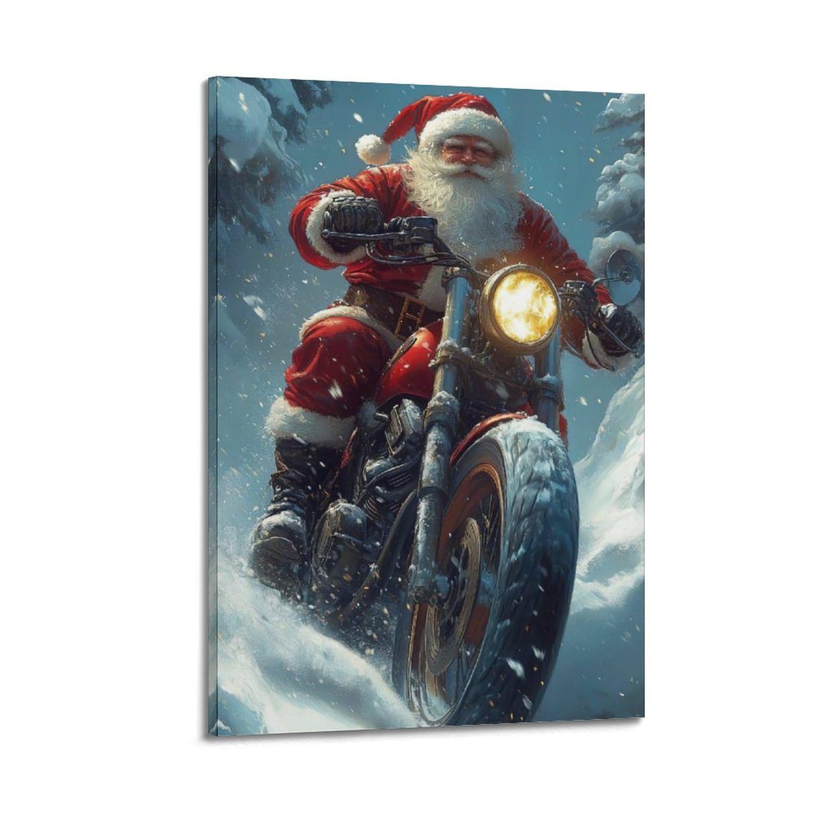 CWLLOG Stampe artistiche da parete su tela, poster natalizio per motociclisti e Babbo Natale, evidenziando un fantastico festival, decorazione moderna per soggiorno e camera da letto, 60 x 90 cm