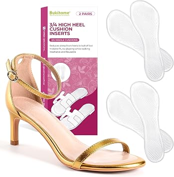 High Heels Cushion Insoles for Women - Bukihome 3/4 Gel Inserts for High-Heeled Shoes, Sandals, Invisible Soft Shoe Pads Prevent Slip, Foot Pain Fatigue Relief, Comfortable Support for Flat Feet S