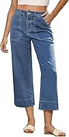 GRAPENT Women's High Waisted Wide Leg Capri Jeans - Stretchy Cropped Denim Pants with Pockets