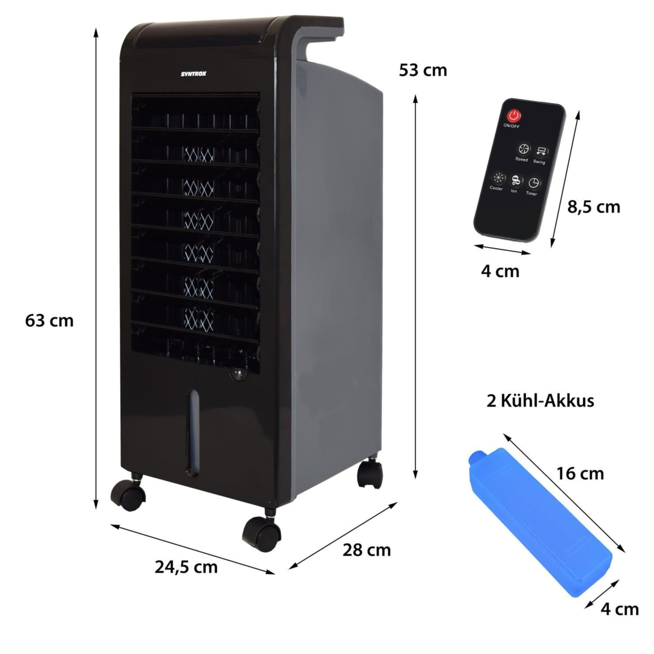 Syntrox Mobiler Luftkühler mit Wasser Soft | Luftbefeuchter | Verdunstungskühler, 80 Watt, 5 Liter Kapazität, Raumluftbefeuchter, Wasserverdunstungskühler, mit Timer