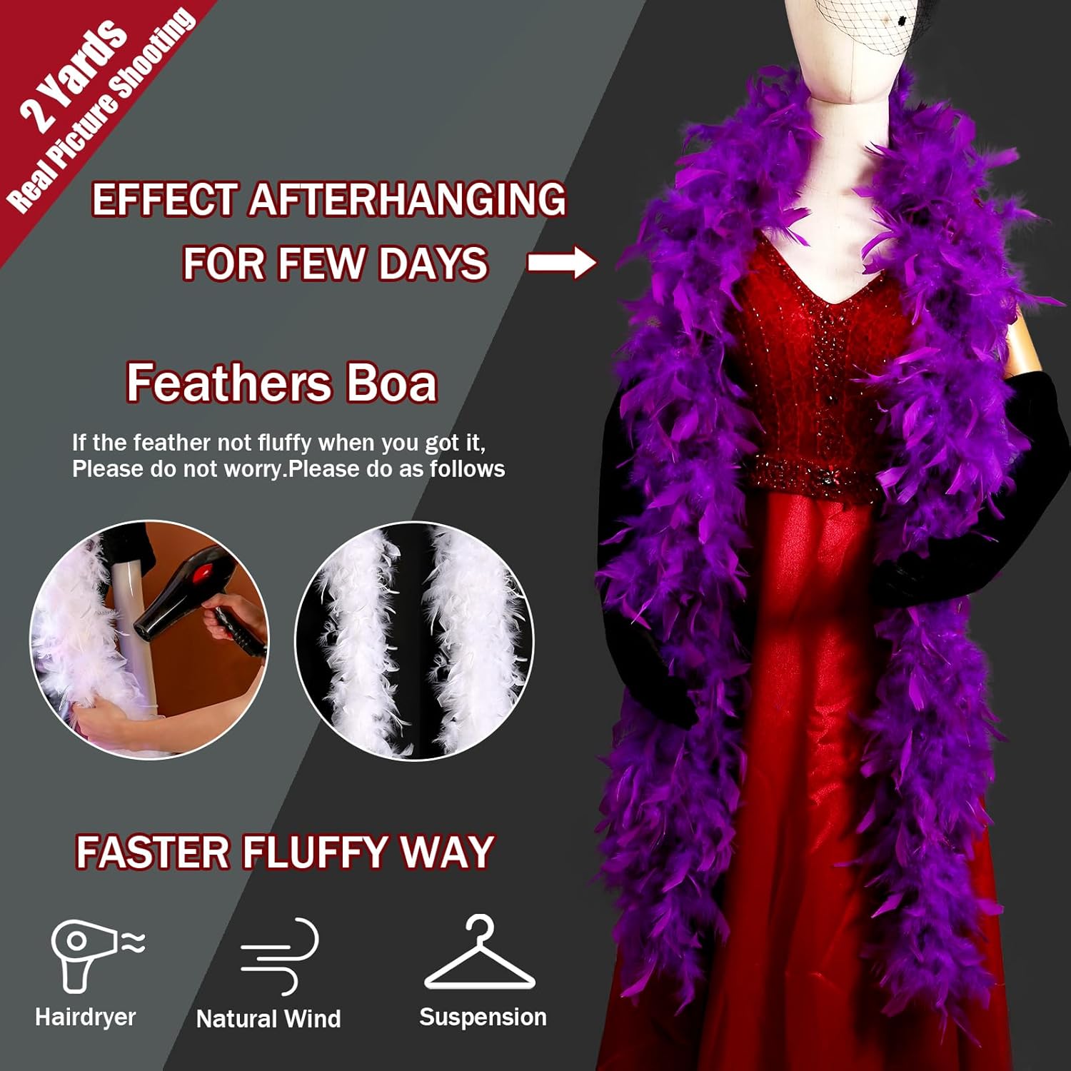 Purple Feather Boa - 45g 2 Yards Turkey Boas Feathers for Party Bulk Wedding Concert Carnival Halloween Christmas Costume Decoration - Image 9