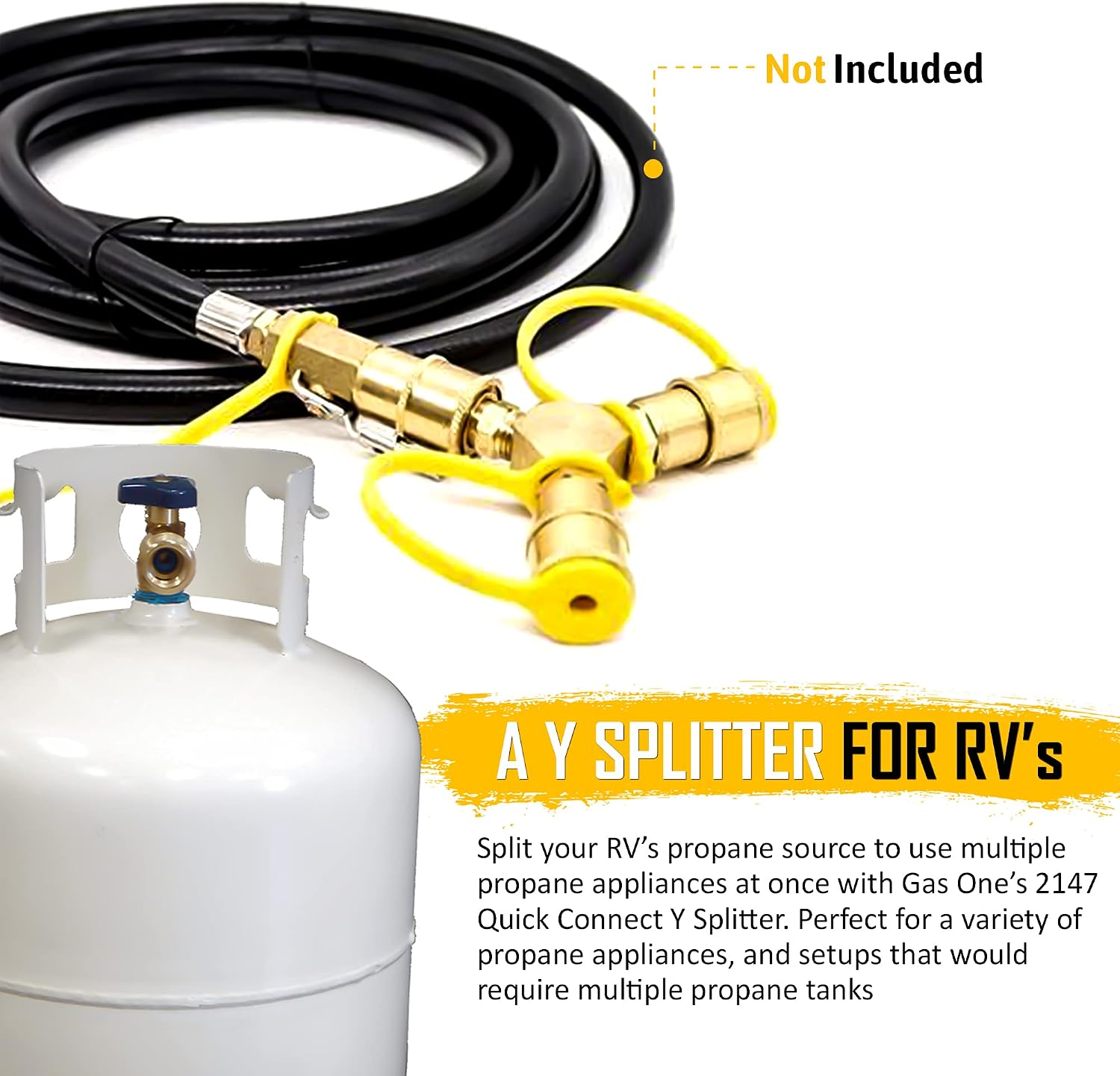 Gas One 1/4'' RV Propane Quick Connect Y Splitter Adapter for RV Trailer and Quick Connect Propane Hose Connect to Motorhome Tabletop Grill, 2 Way LP Gas Adapter 1/4" Quick Connect or Disconnect Kit