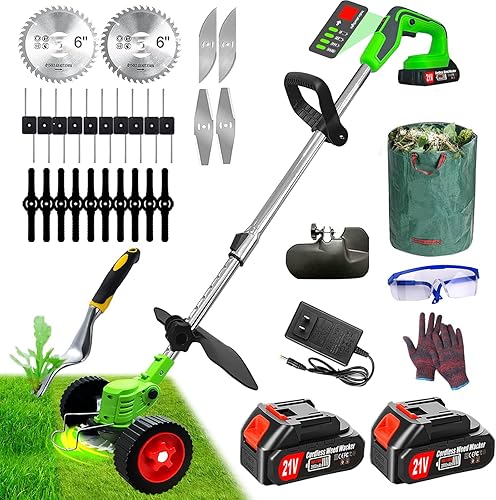 Desbrozadora eléctrica inalámbrica 3 en 1 con ruedas, ángulo de corte ajustable y altura para jardín y patio