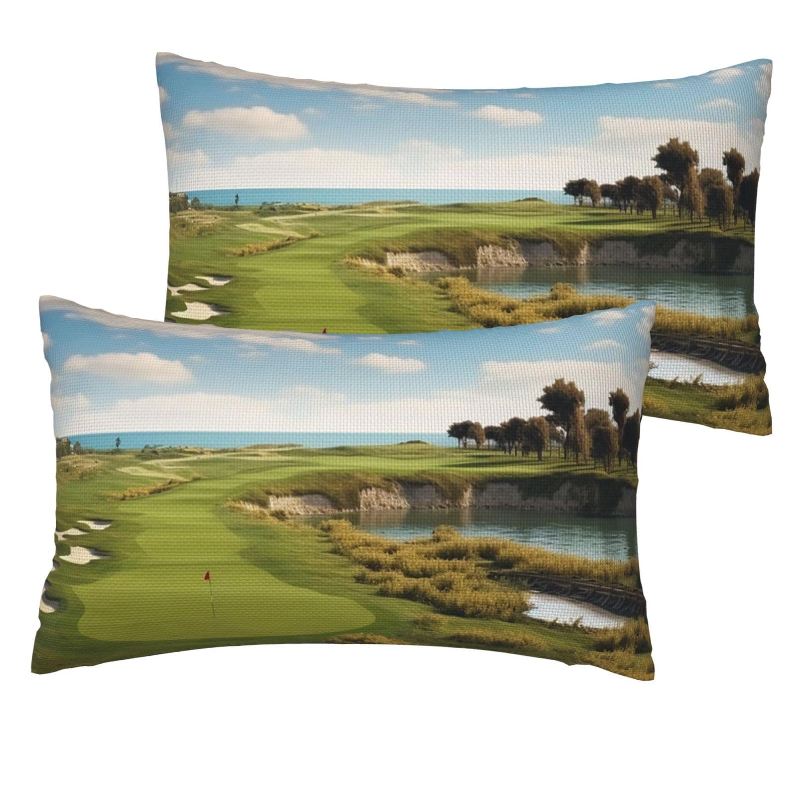 Linen Pillowcases Set of 2 Pillow Shams Breathable Soft Linen Pillow Covers with Envelope Closure Golf Course Pillowcases Standard Size 30x50 cm Cooling Washed Pillow Cases
