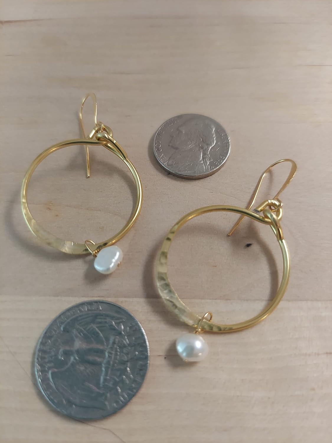 Handmade Lightweight Large Goldtone Pearl Womens Drop Earrings Beads by Bettina