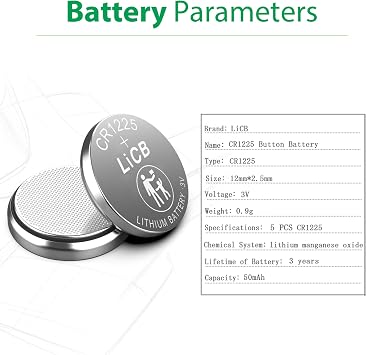 LiCB CR1225 Battery,Long-Lasting & High Capacity CR1225 Lithium Batteries,3 Volt Coin & Button Cell (5-Pack)