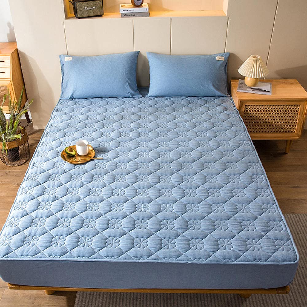 Sheet Easy Care Queen Cotton Padded Quilted Bedspread Non-Slip Fixed Mattress Protector for The Bedroom Homestay Hotel Gray