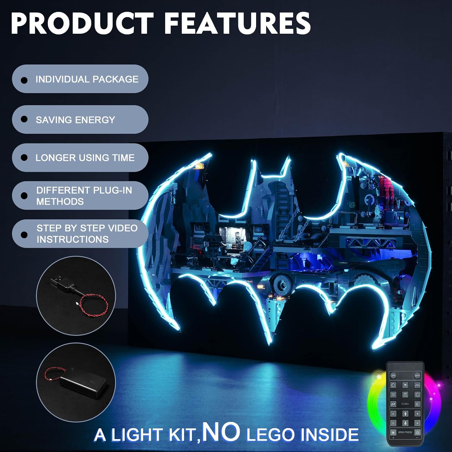 BrickBling LED Light Kit Compatible with Lego Batcave Shadow Box, Remote Control Version Lighting Compatible with Lego 76252- Not Include Model Set