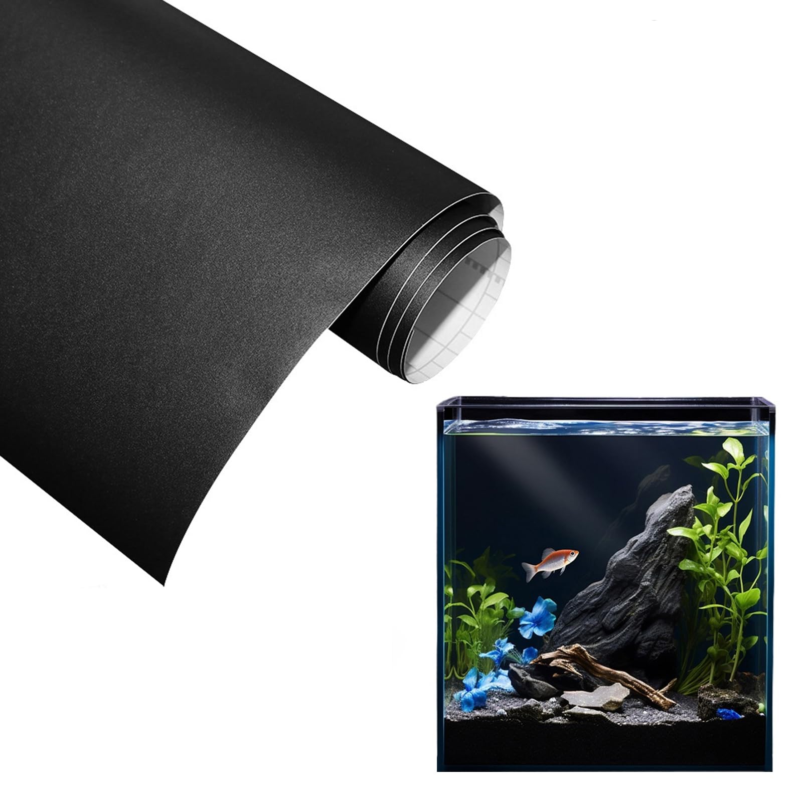 Silkwish Statisch Haftender Aquariumhintergrund Schwarzer, 30 x 200CM Aquarium Folie Rückwand, Aquarium-Aufkleber-Hintergrund, Aquarium-Tapetendekorationen Für Aquarien