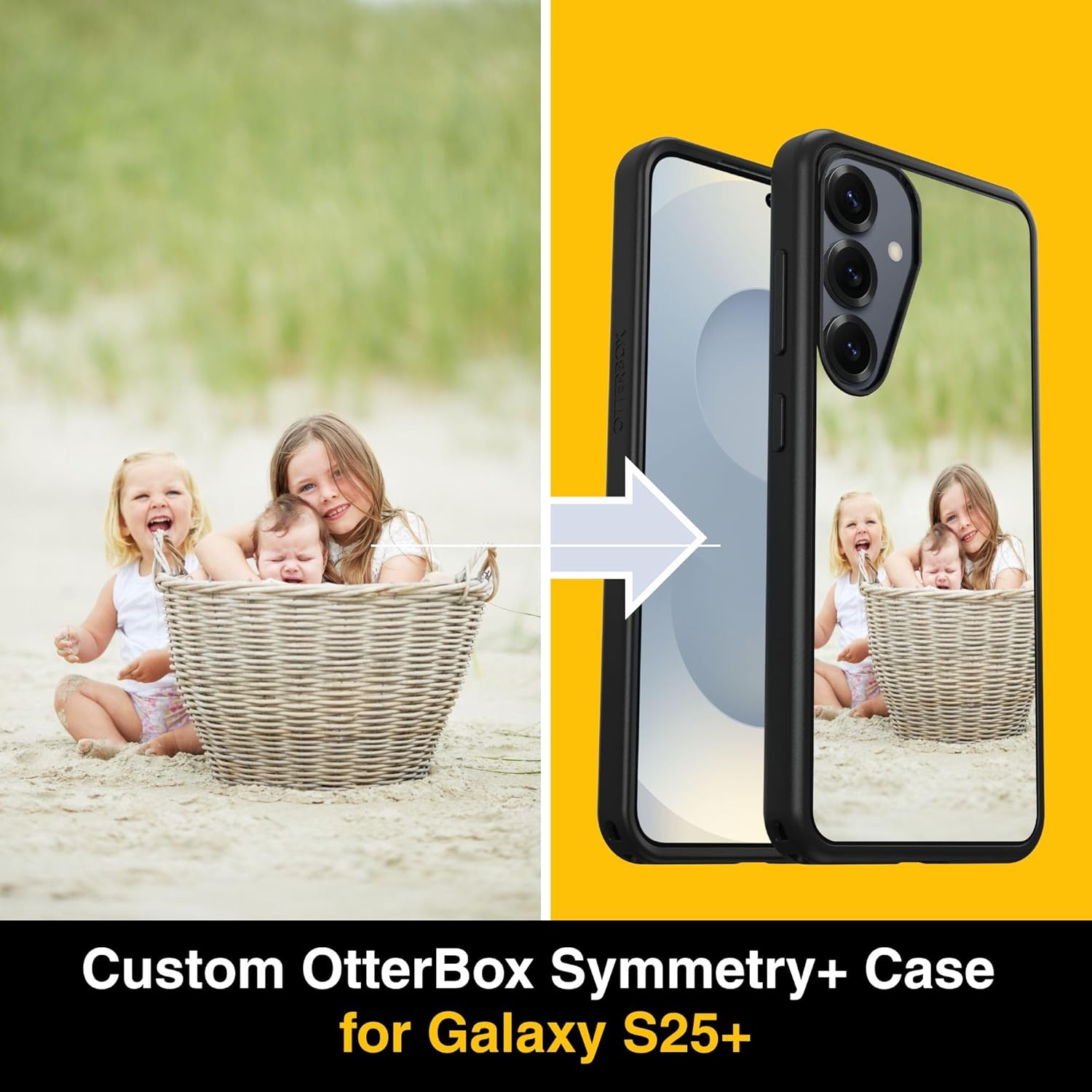 OtterBox Samsung Galaxy S25 Plus Custom Photo Case - Symmetry+ Magnetic Case, Personalized Photos with Strap Anchor Support, Shock-Resistant Corners, Raised Screen Edges, Printed in USA - Black