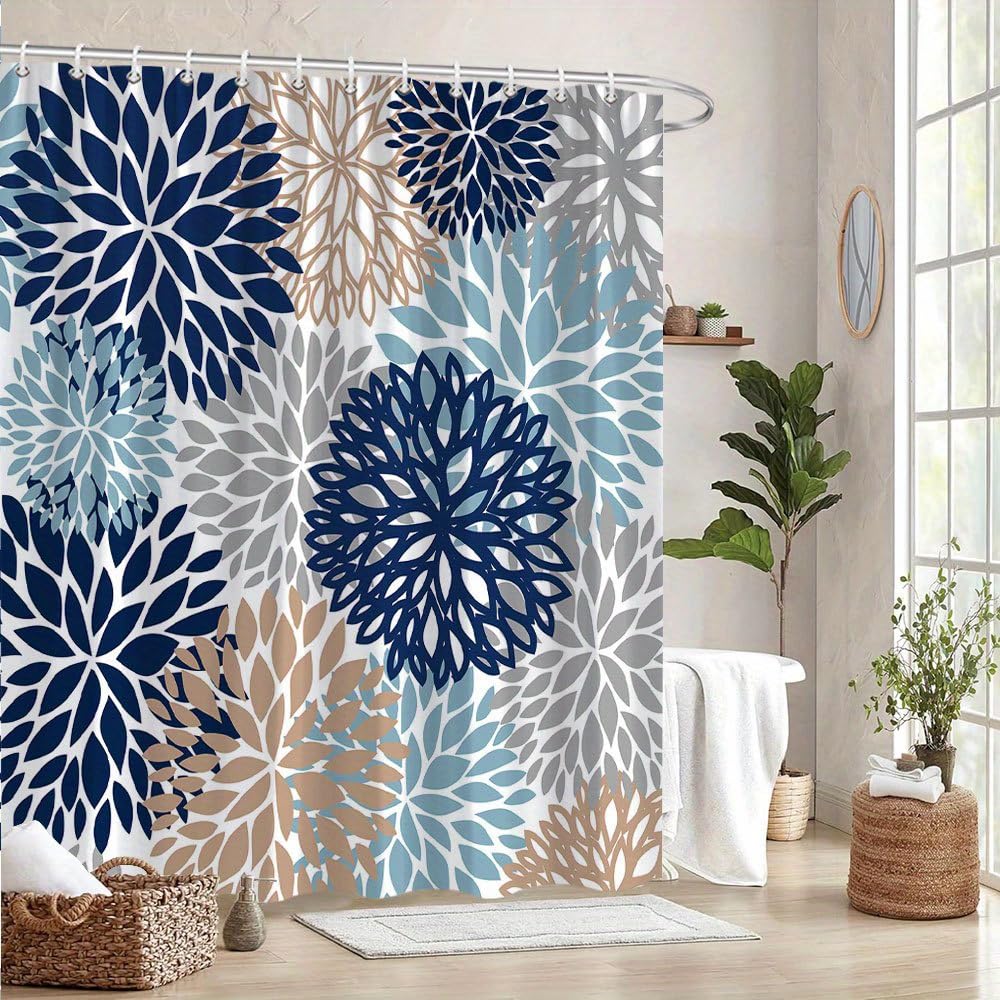 GLWDMB 1 Piece 90x180CM Geometric Floral Printed Shower Curtain With Hook, Polyester, for Windows And Walls, Bathtub, Bathroom, Machine Washable, All Season Universal