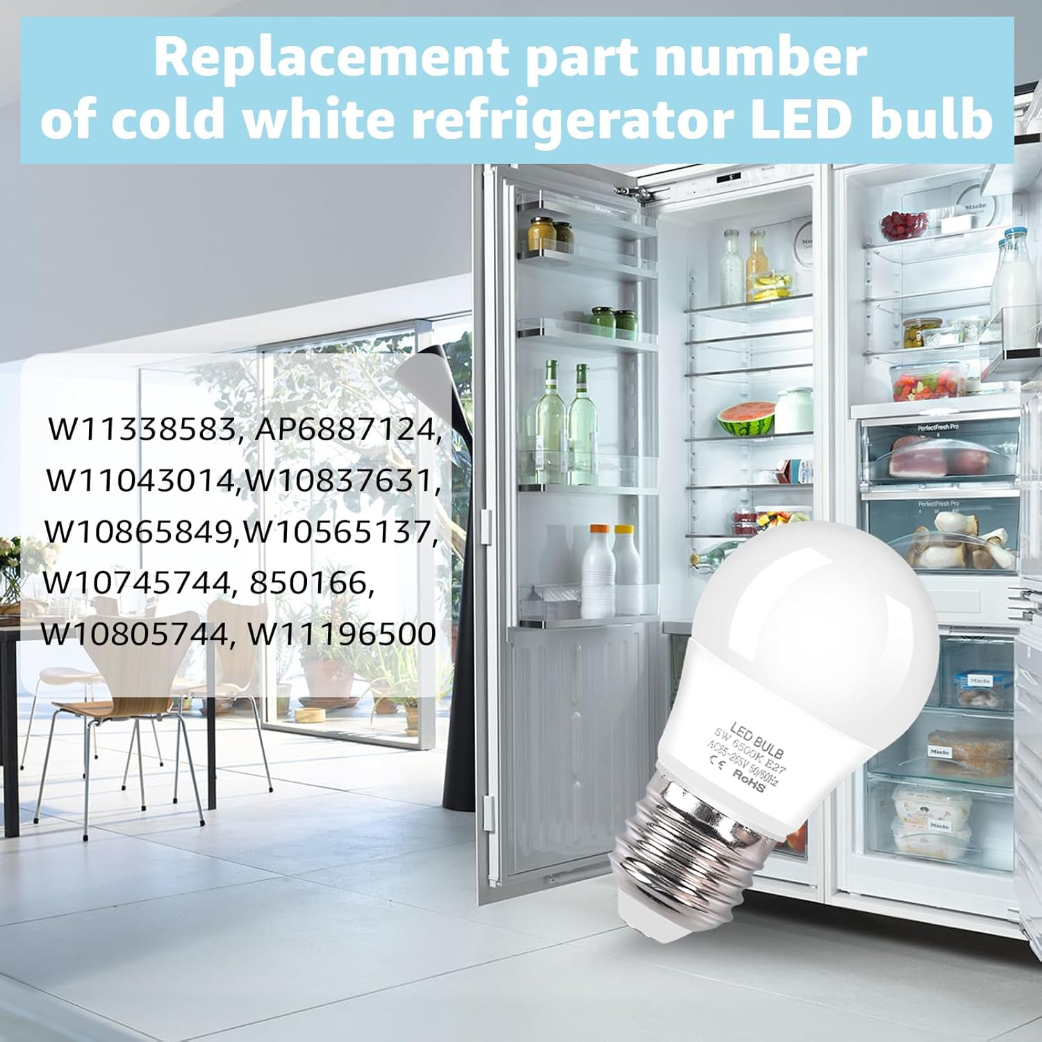 2PCS W11338583 W10565137 Refrigerator Light Bulb Lamp for Whirlpool Freezer Maytag Replace W11043014 W10745744 W11196500 Freezer LED Light Bulb