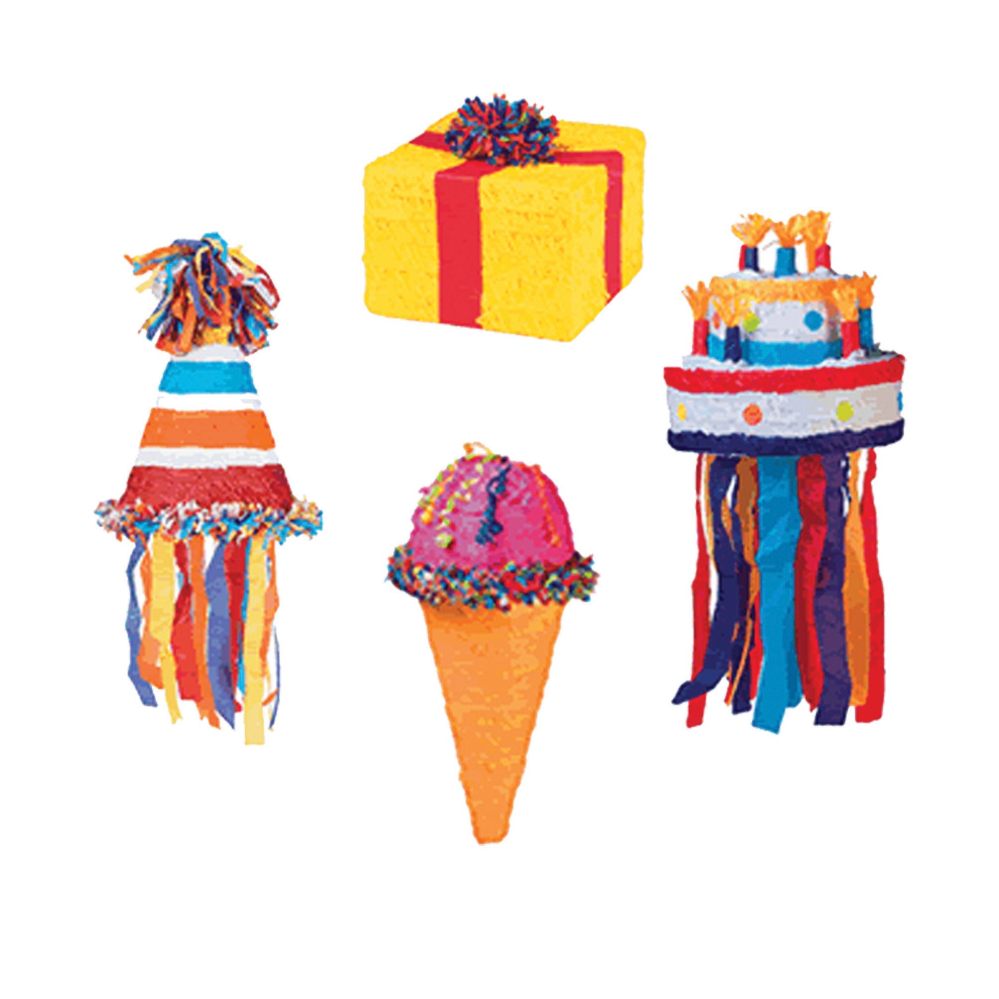 Pinata gâteau anniversaire Amscan P20032 pack 4 jeux de fête enfant crème glacée et cadeaux