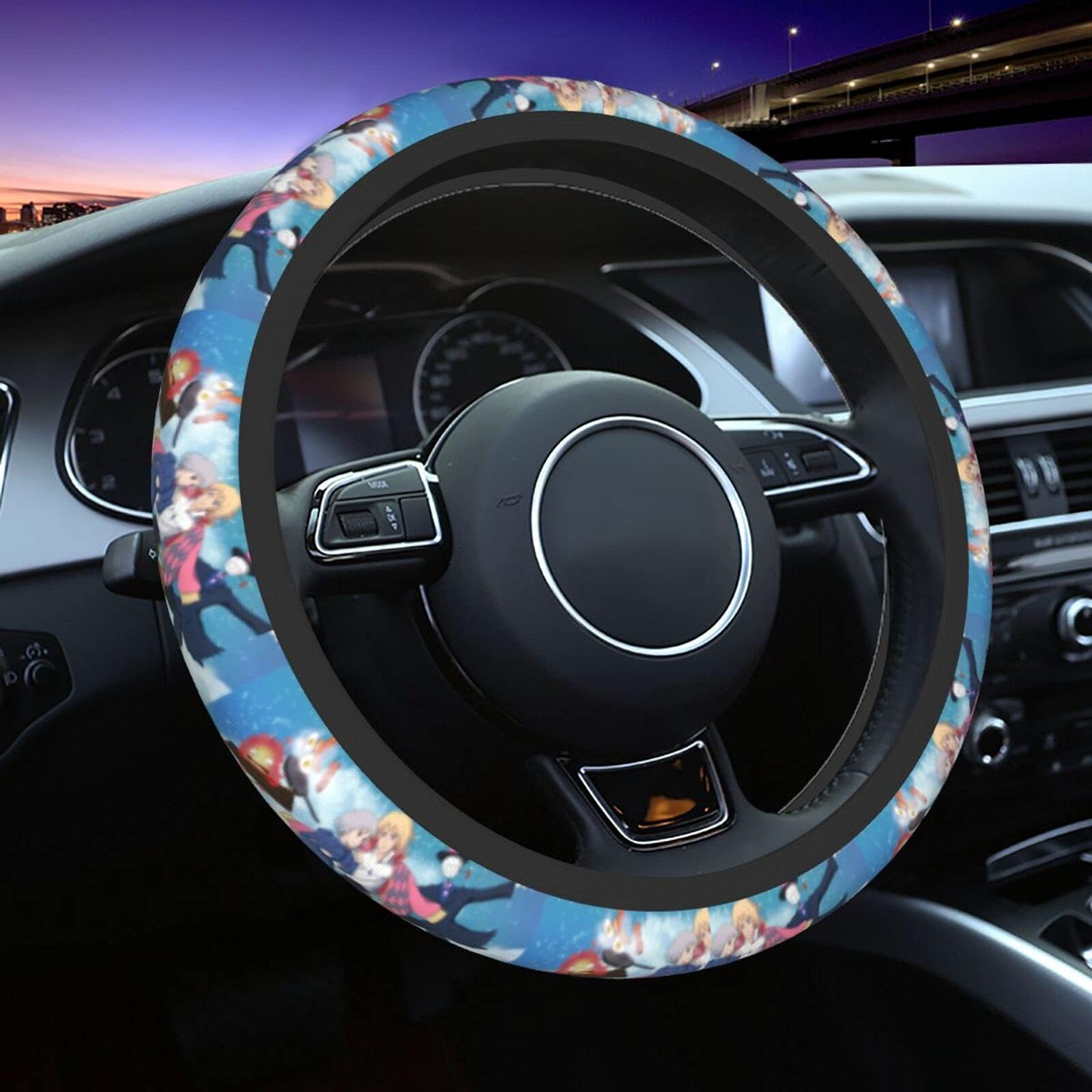 Mioolkt Howl's Moving Castle Car Steering Wheel Cover, Breathable Anti-Slip Auto Car SUV Pick-up Trucks Wheel Protector Universal Fit 15 Inch