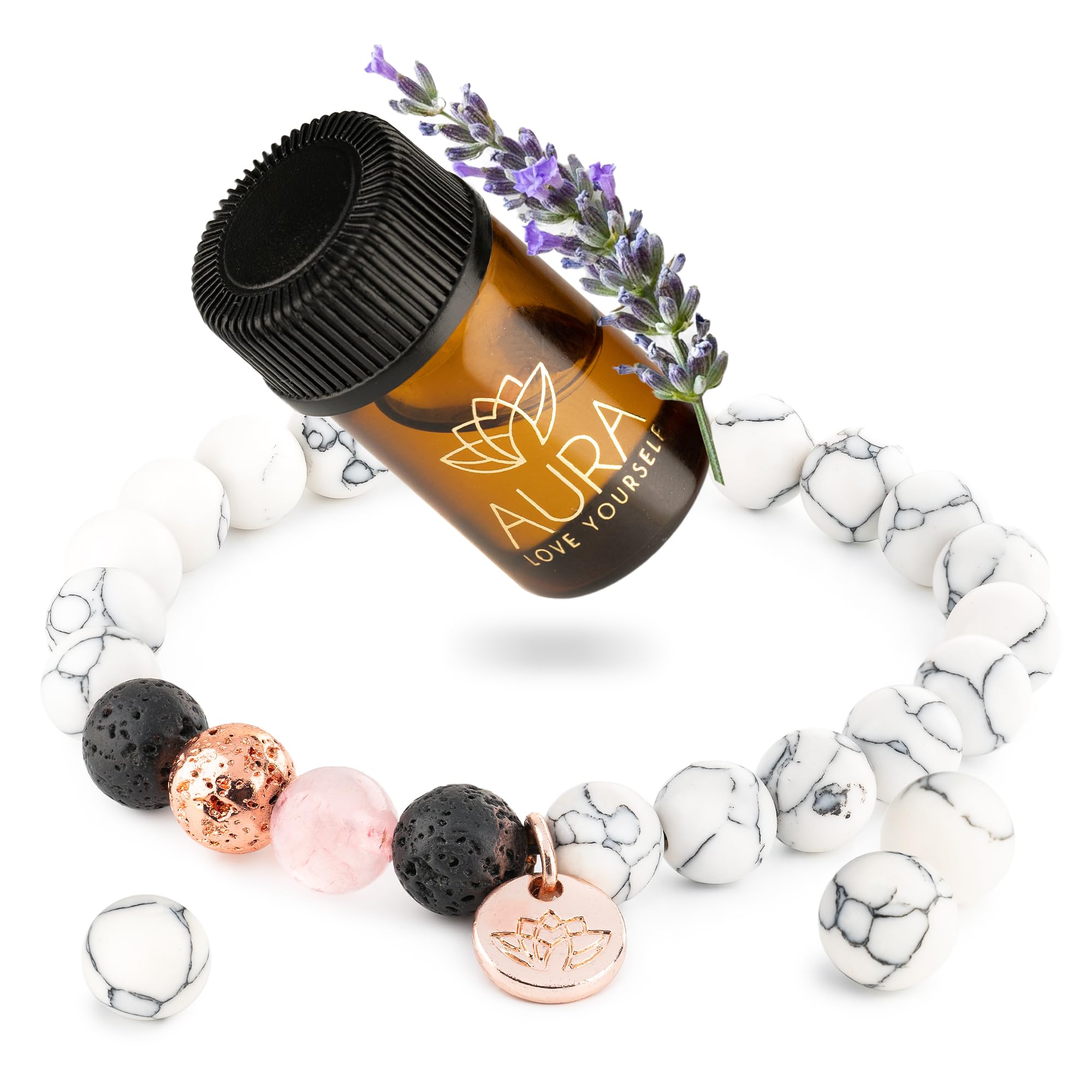 Lava Rock Beaded Diffuser Bracelet for Women with Lavender Essential Oil