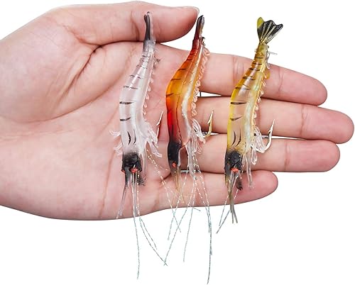 Miniatura 3 de WANBY Señuelos de pesca para camarones, señuelos artificiales de silicona suave, kit de cebo de camarón luminoso Swimbait Señuelos de pesca con
