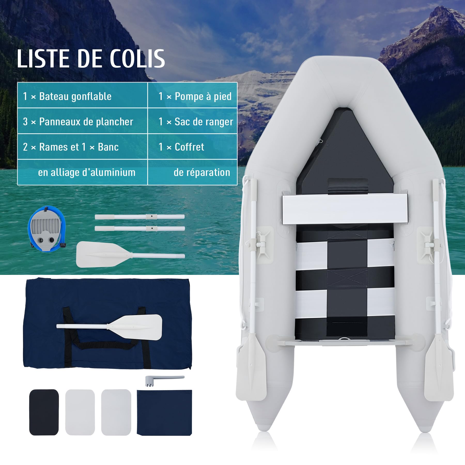 CO-Z Bateau Gonflable pour Adultes Radeau Portable 2/4 Personnes 300kg/450kg Flotteur PVC pour Bateau Pêche Chasse ou Jeu sur Lacs Rivières et Rapides d'eau Vive