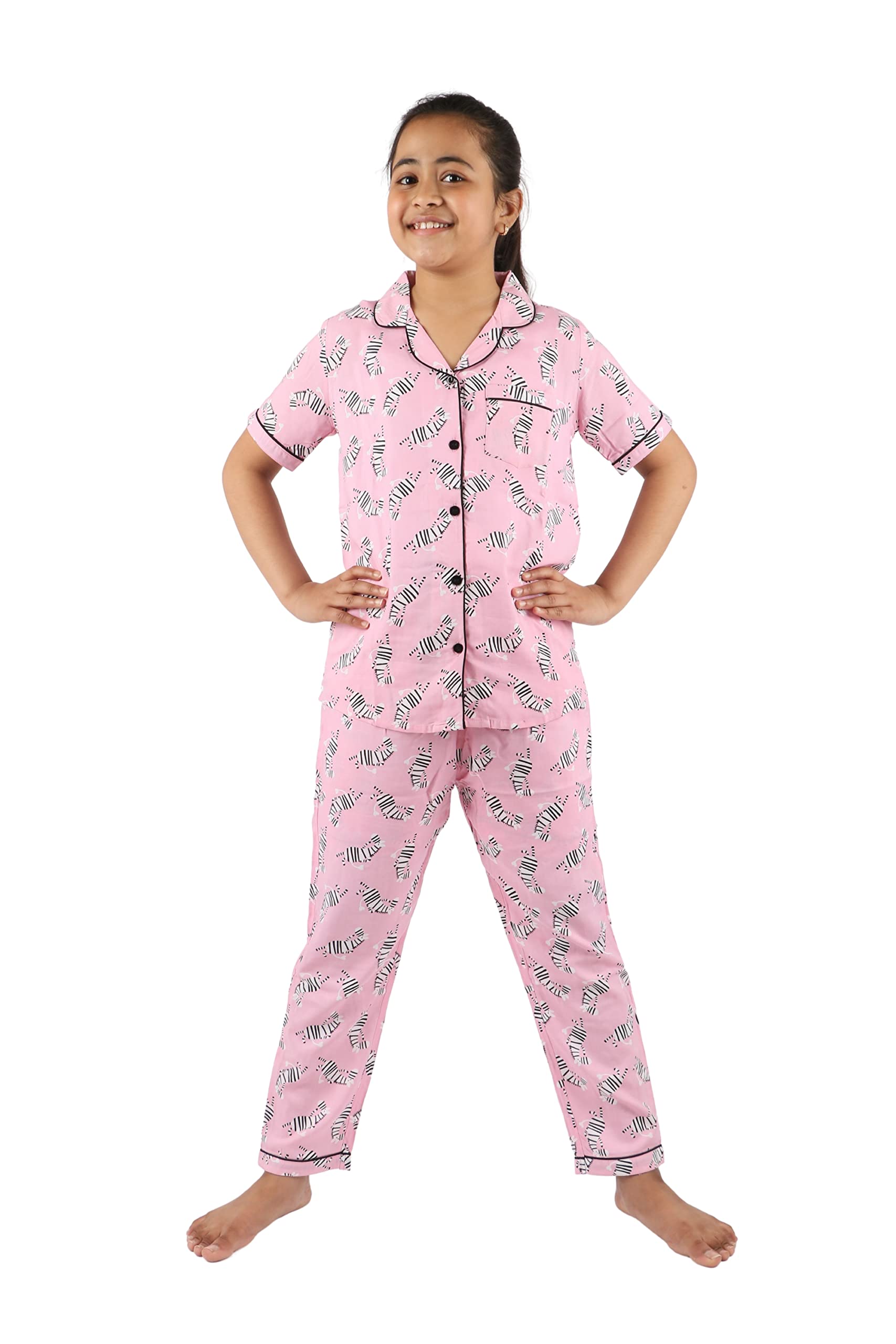 Tweeny MiniKids Girls Night Suit | Sleepwear | Nightwear | Nightdress Summer Half Sleeve Shirt with Pyjama Combo Set
