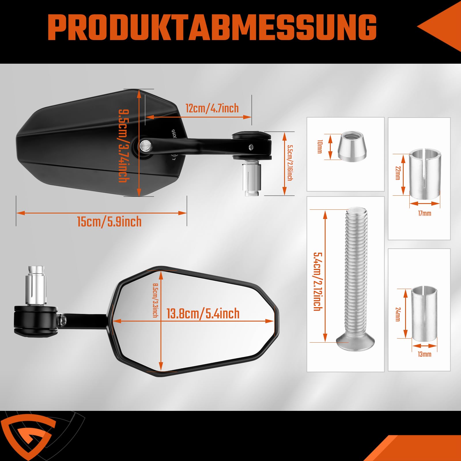 GEARMONSTER Lusterko motocyklowe z certyfikatem E, 360°, 2 sztuki | Lusterko wsteczne do motocykla, obracane o 360°, aluminium CNC, uniwersalne, skutery, quady, koniec kierownicy, łatwy montaż