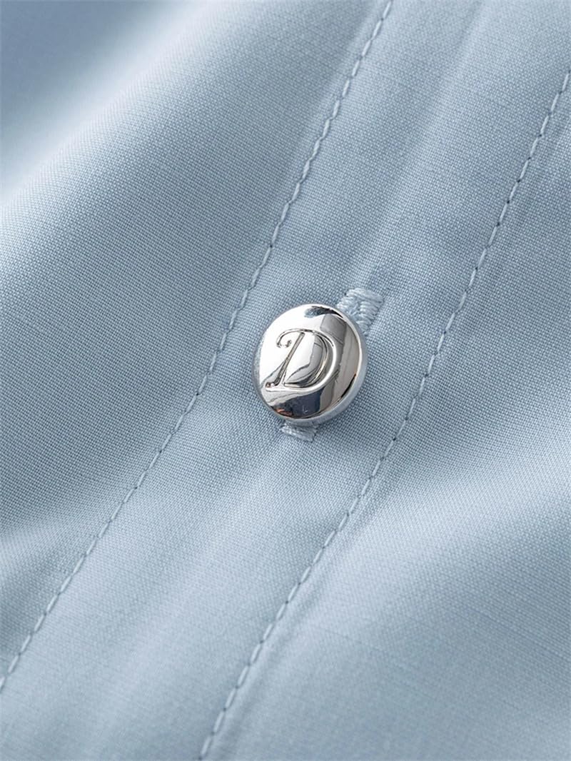 Blusas de manga larga con cuello polo para mujer, sencillas, lisas, con solapa oblicua, parte superior formal