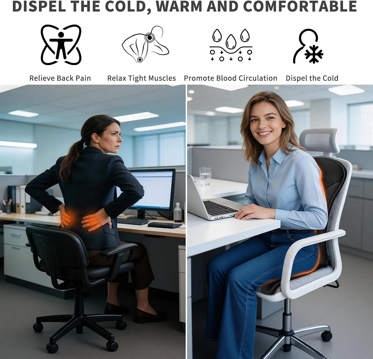 Kwak's Heated Seat Cushion with 2 Warmth Settings,Heating Seat Pad for Pain Relief for Home & Office Warm Up Full Buttocks & Back 2 Pcs (Black)