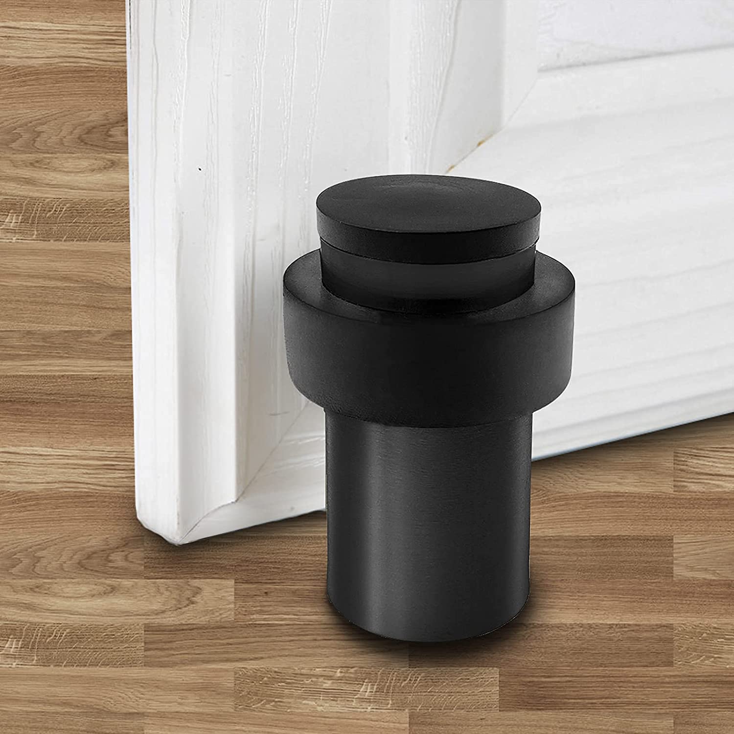 Door Stopper Stainless Steel Cylindrical Floor Door Stop Black Rubber