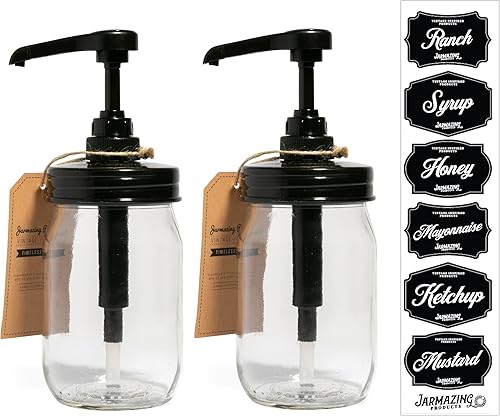 Miniatura 3 de Jarmazing Products Dispensador de jarabe Mason Jar – Juego de 2 tarros lisos de 16 onzas con bombas de grado alimenticio a prueba de óxido, a prueba