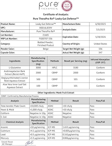 Miniatura 10 de Defensa intestinal con fugas - 30 porciones  Reparación GI  Contiene 011oz de L-glutamina raíz de regaliz desglicirrizada hoja de aloe y