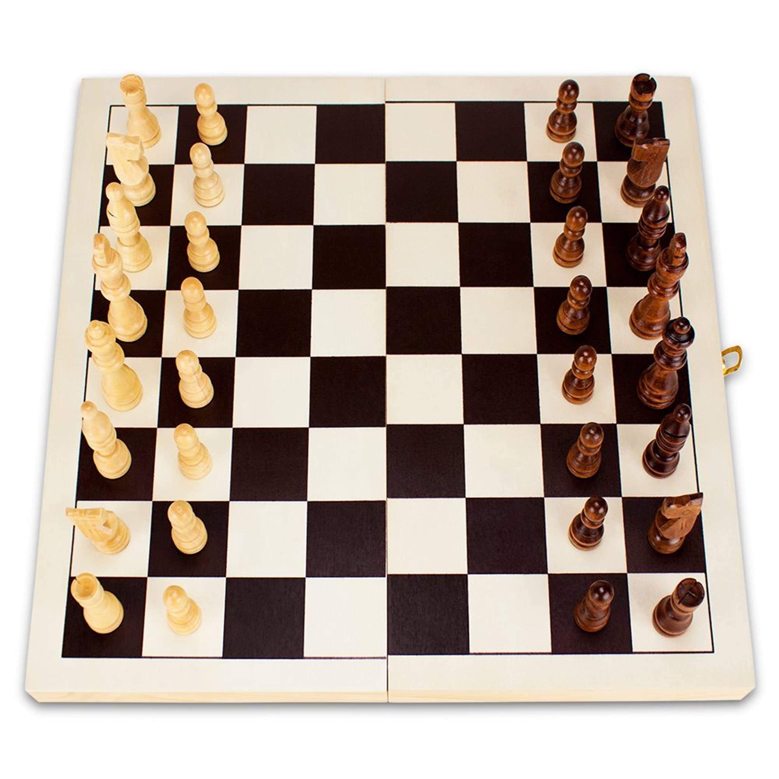 Brybelly Natural Wooden Folding Chess Game with Staunton Wood Carved Pieces, 14-calowy