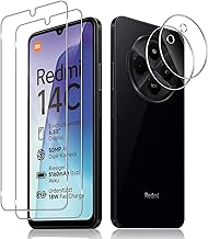 Haofun 2 Pieces Screen Protector for Xiaomi Poco C75 / Redmi 14C 4G with 2 Pieces Camera Lens Protector, Ultra HD Tempered Glass, Anti-Scratch, Bubble Free, 9H Hardness Tempered Glass