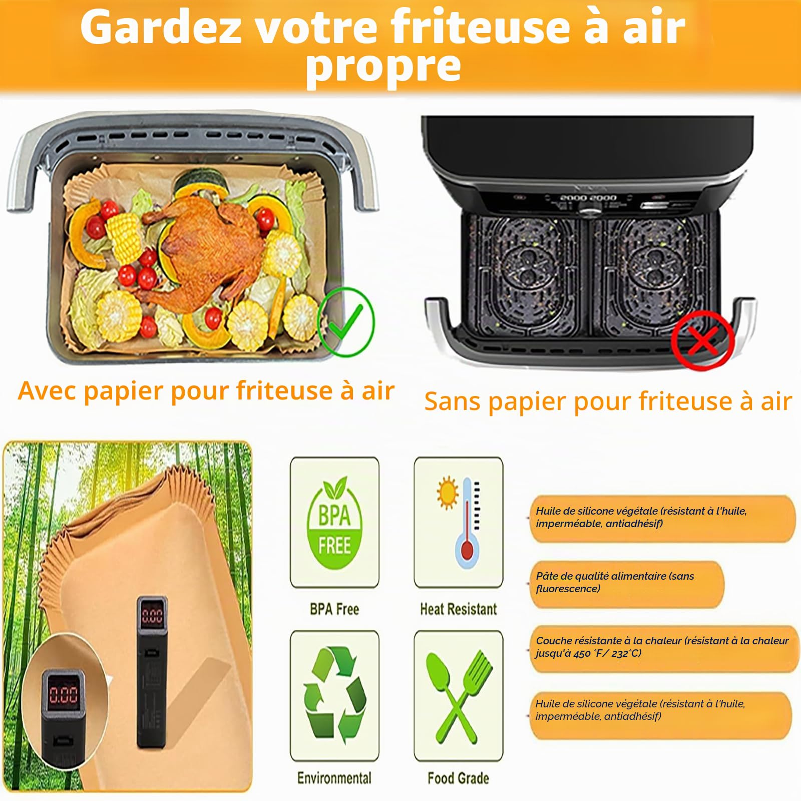 Papier Cuisson pour Ninja Air Fryer 10,4L AF500EU 160pcs