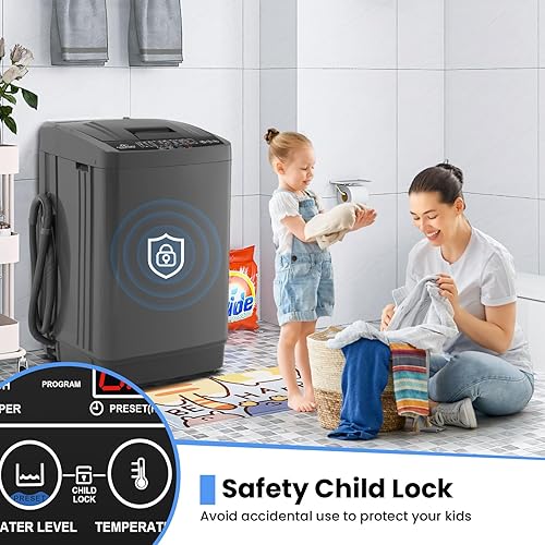 Miniatura 8 de Lavadora portátil, capacidad de 17.8 libras, 1.9 pies cúbicos, lavadora completamente automática con bomba de drenaje, lavadora compacta con 10