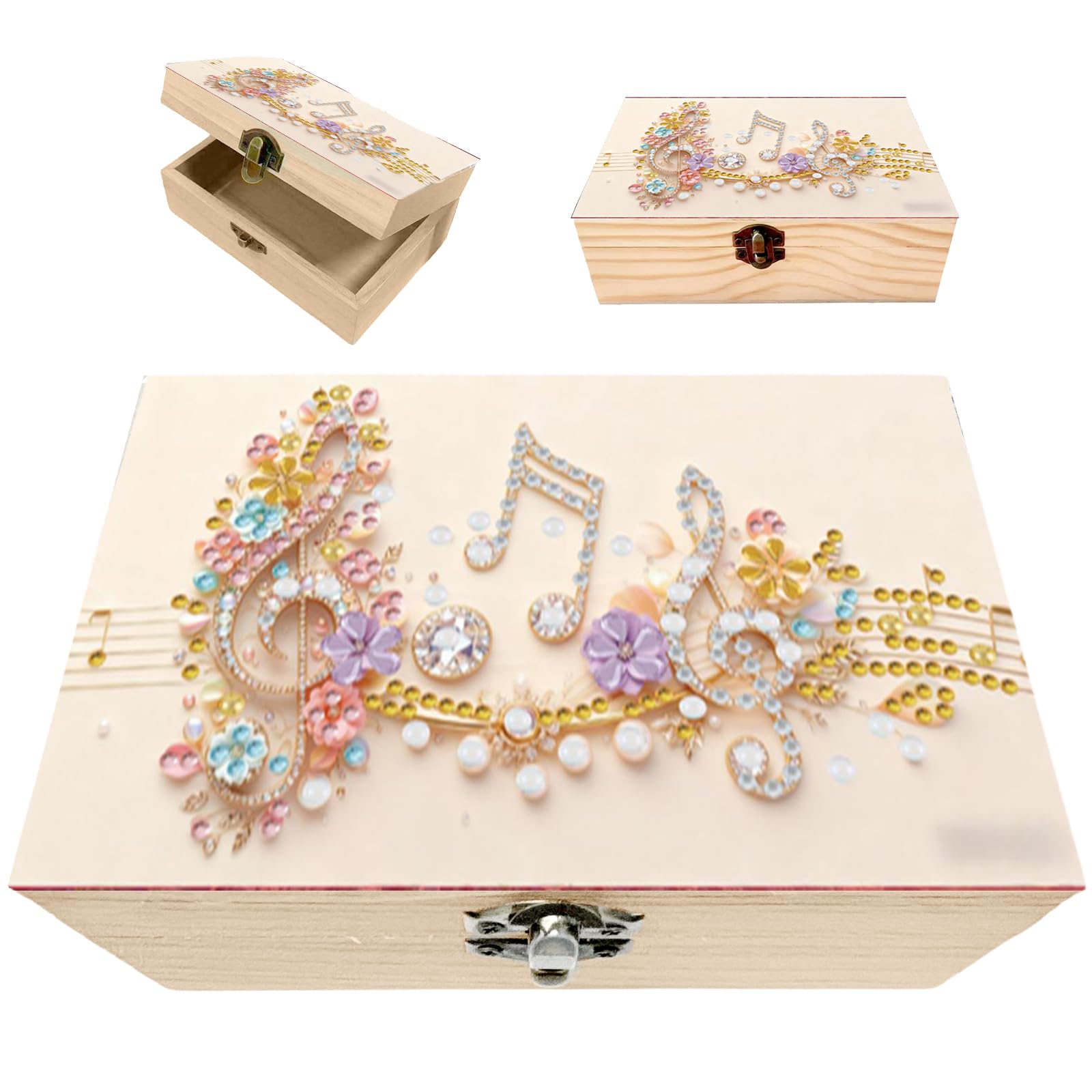 DIY Diamond Art Jewelry Box,Wooden Storage Box Diamond Dots Decorative Diamonds Art Flip Cover Jewelry Case Crystal Mosaic Arts Crafts for Kids, Girls Birthday Presents Age 6-12