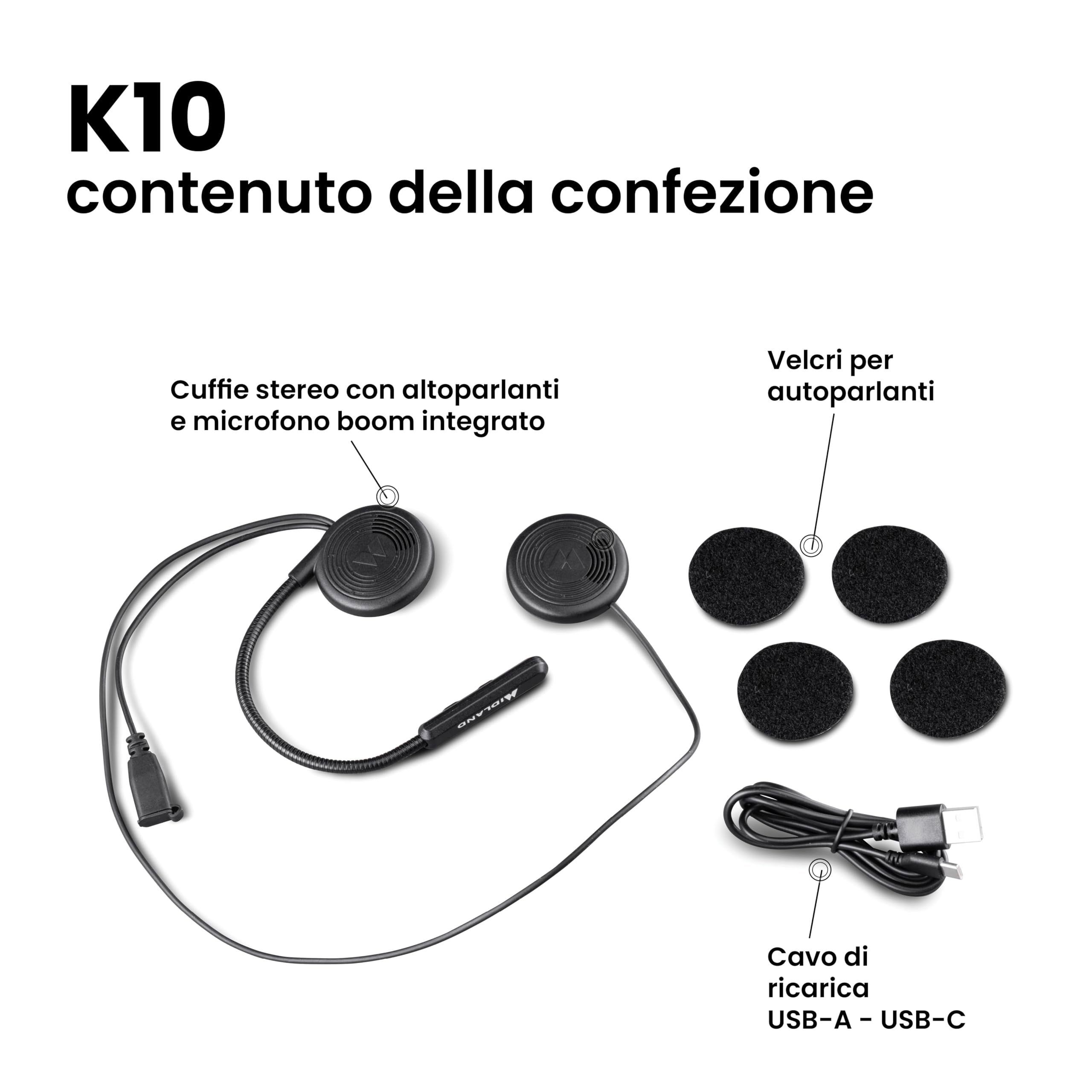 Midland Auricolare Bluetooth 5.2 Singolo Lokui K10 per Motociclisti Urbani con Filtro Anti-Rumore, Ricarica Rapida