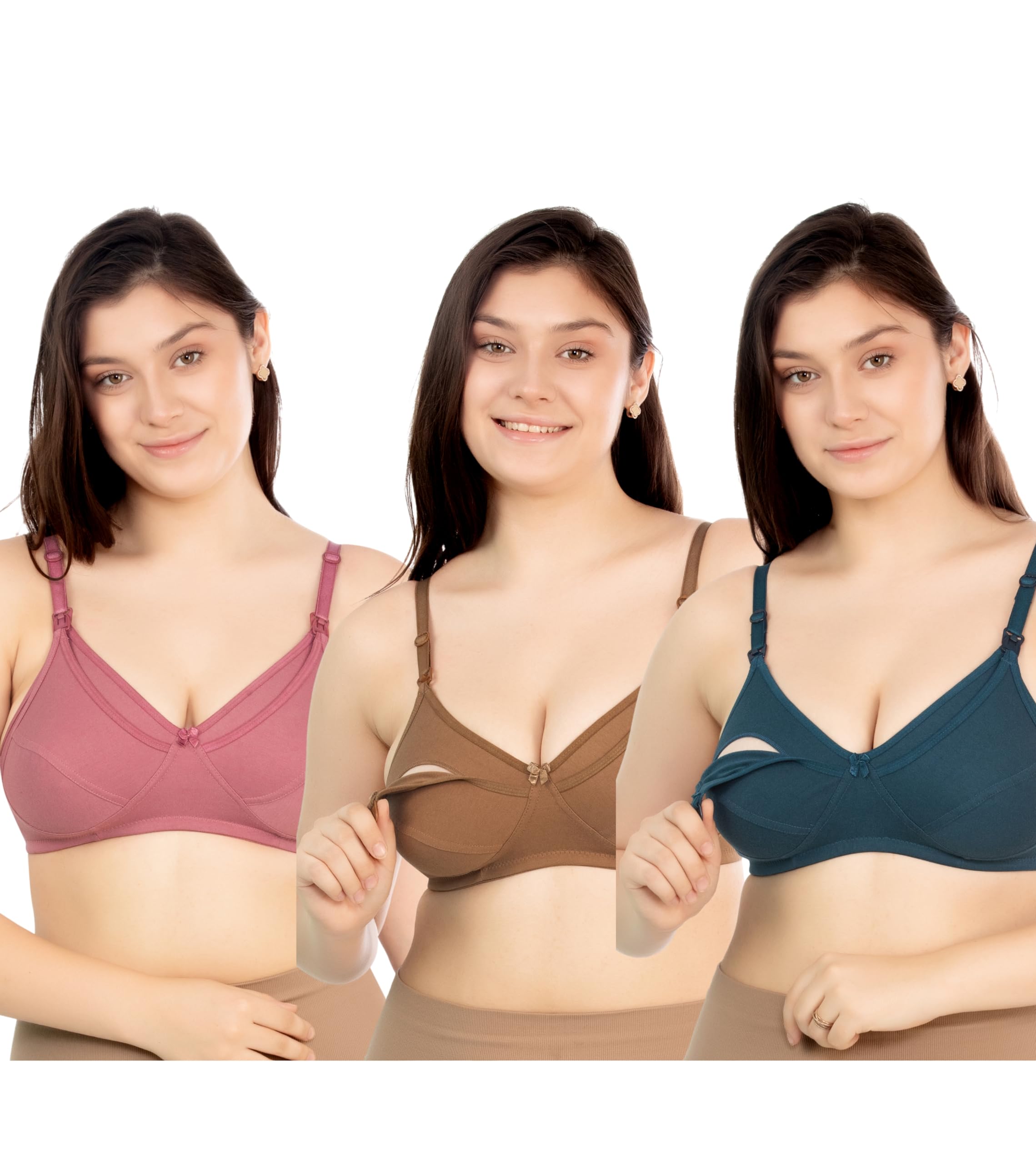 Women's Cotton Multicolor Full Cup Non Padded Feeding Bra/Nursing Bra/Maternity Bra Combo - Pack of 3